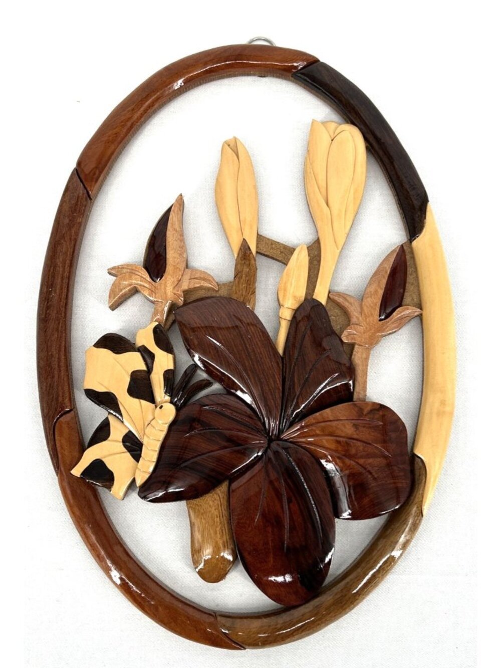 3D Intarsia Wood Wall Decor Art Floral Butterfly Sign Wall Plaque 15.5"